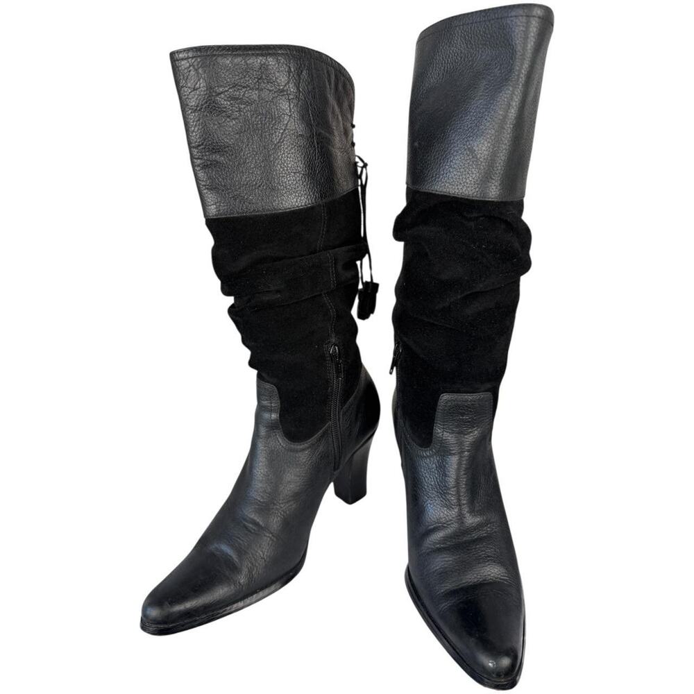 Y2K Black Leather Suede Tassel Festival Boots size 7